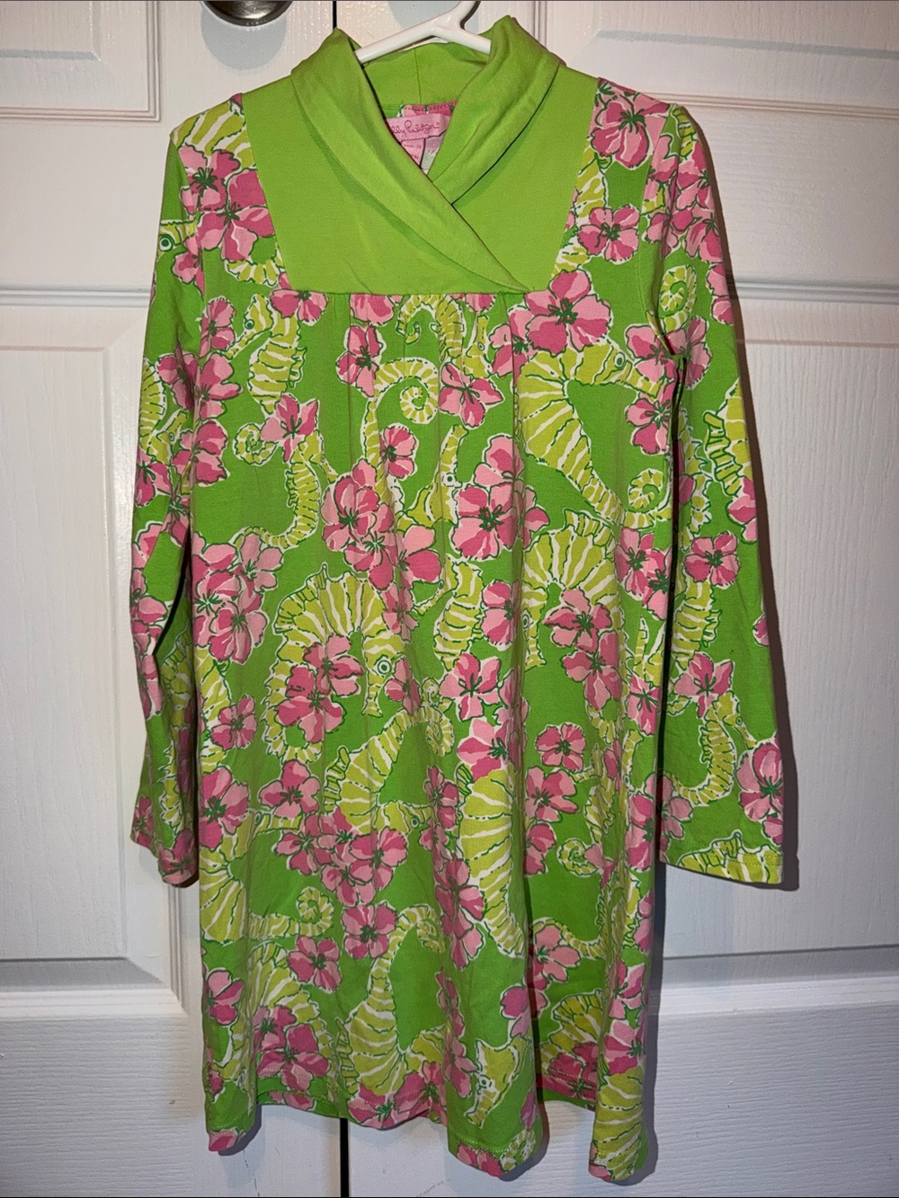 Lilly Pulitzer Green and Pink Floral Seahorse Cotton Dress Girls 6-7